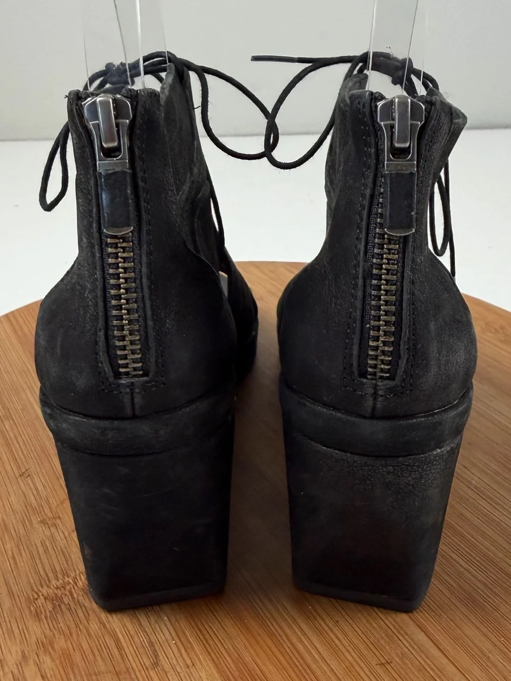 Eileen Fisher Dibs Black Lace-Up Strappy Wedge Sandals